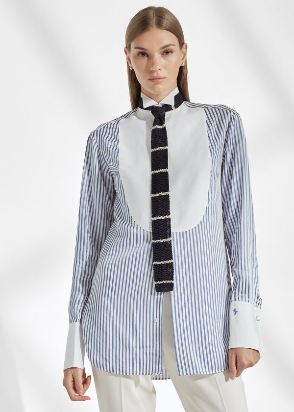 Ralph Lauren Damien Striped Satin Skjorter Dame Danmark (CMGVB6290)